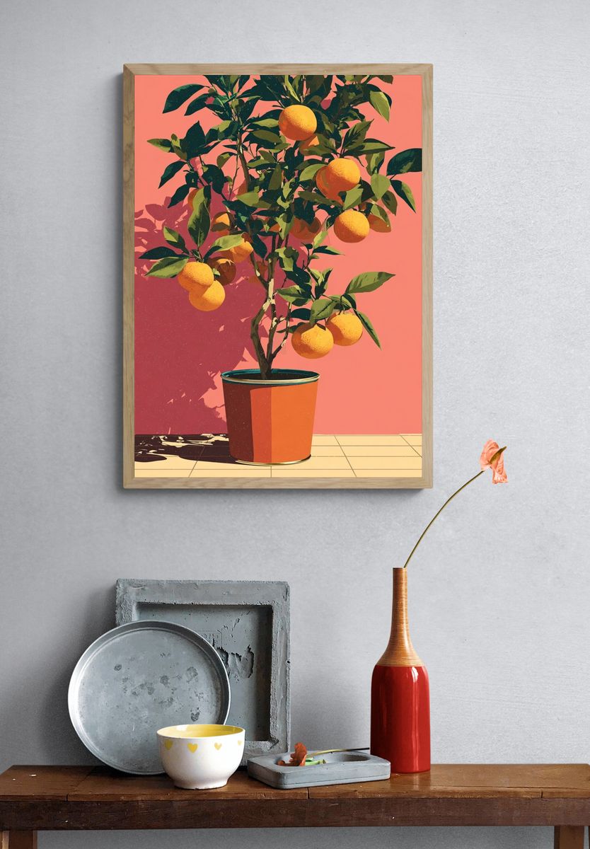 Potted Citrus Tree Illustration Poster. — room view 3