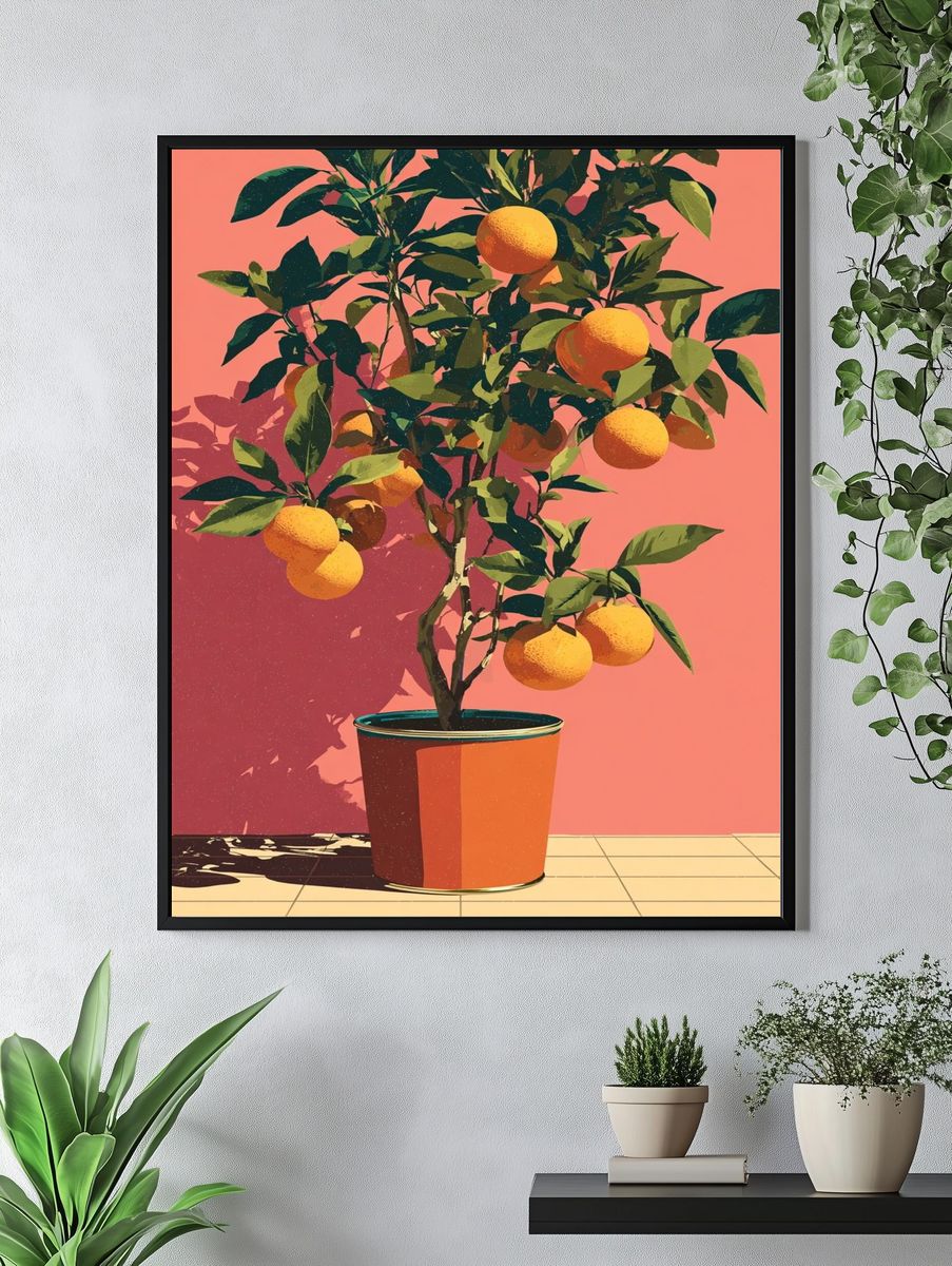 Potted Citrus Tree Illustration Poster. — room view 4