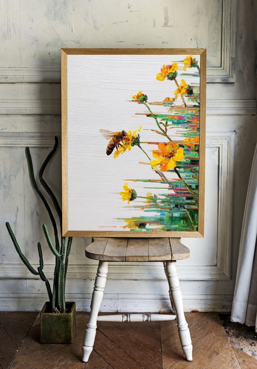 Bee and Wildflowers Illustration Poster. room preview