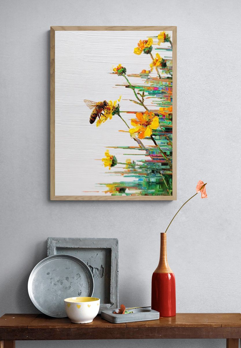 Bee and Wildflowers Illustration Poster. — room view 3