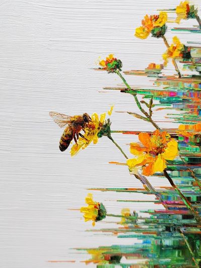 Bee and Wildflowers Illustration Poster. poster