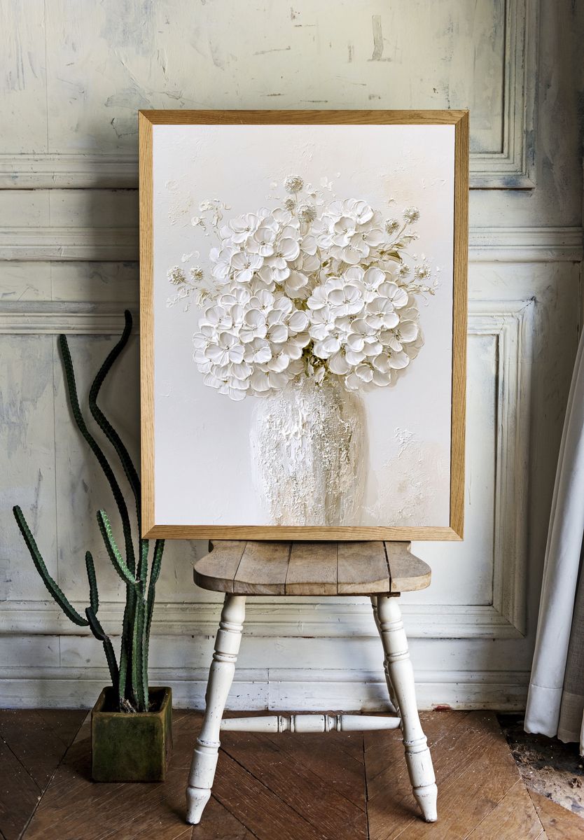 White Floral Bouquet — Textured Print. room preview