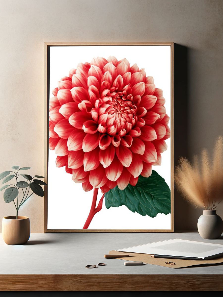 Red Dahlia Botanical Print. — room view 2