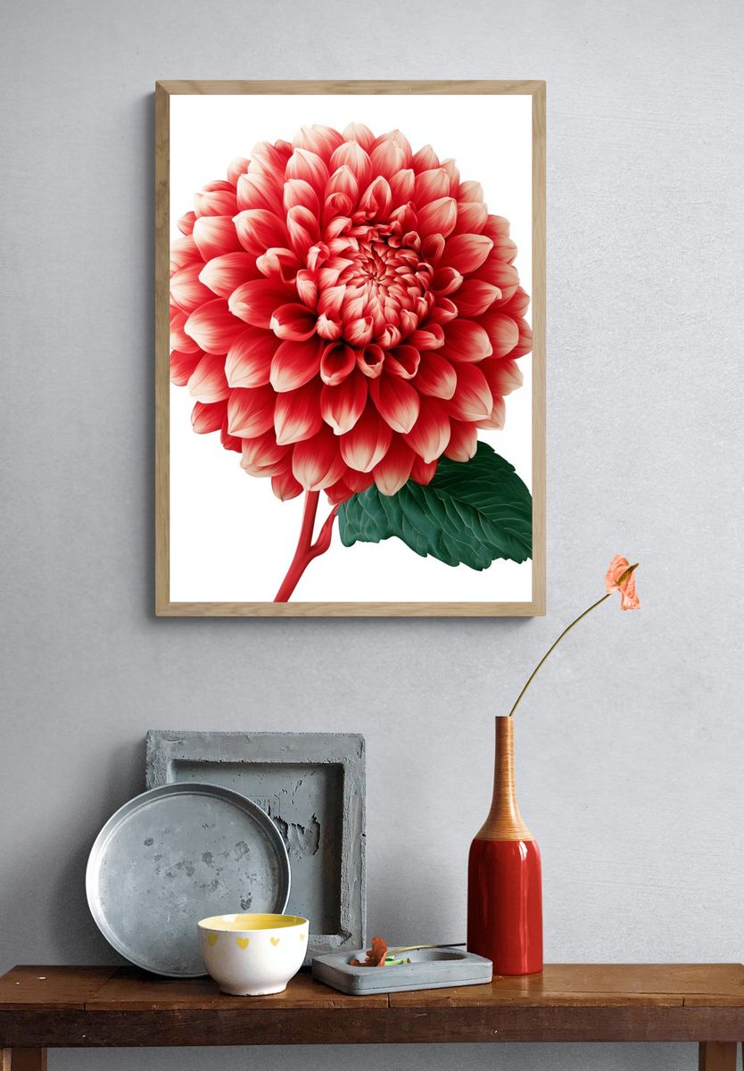 Red Dahlia Botanical Print. — room view 3