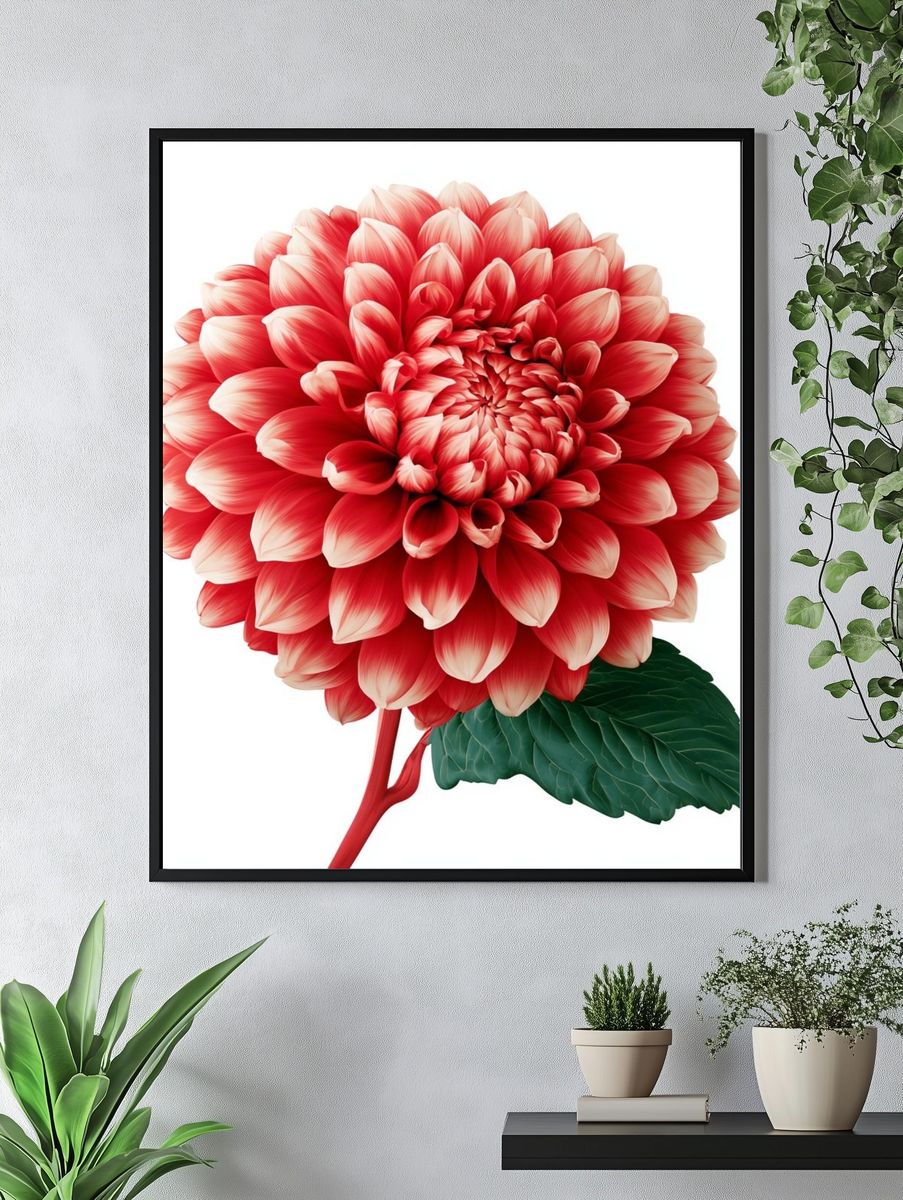 Red Dahlia Botanical Print. — room view 4