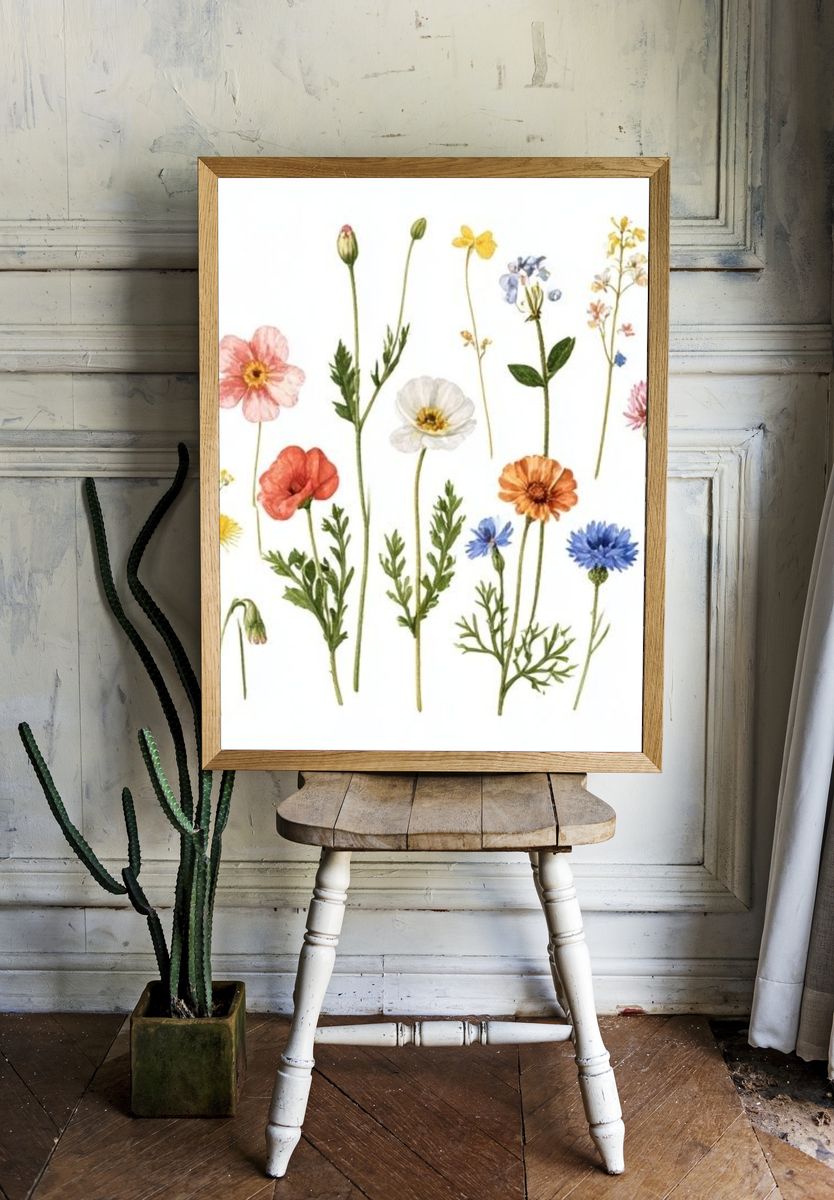 Wildflower Bouquet Botanical Print. room preview