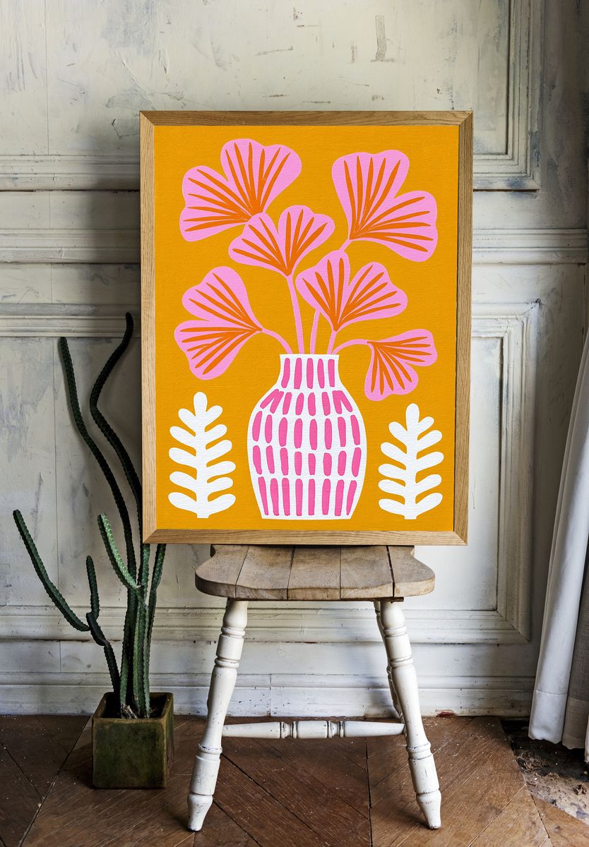 Pink Floral Vase Illustration Poster. room preview