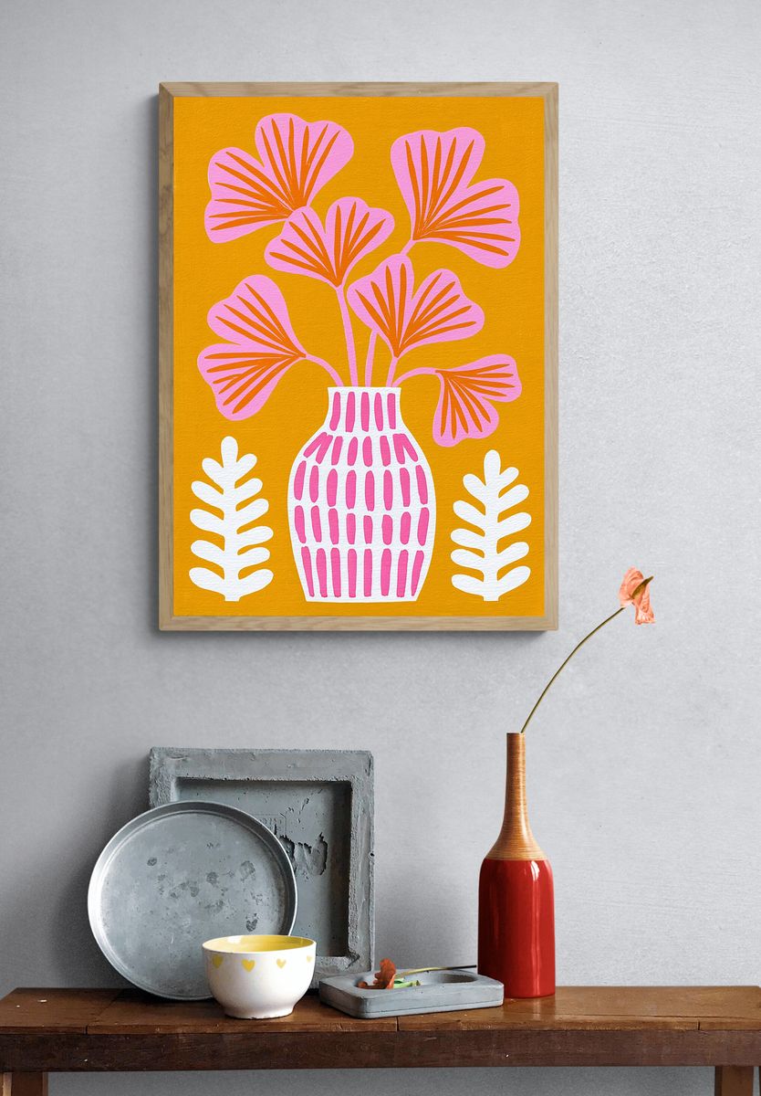 Pink Floral Vase Illustration Poster. — room view 3