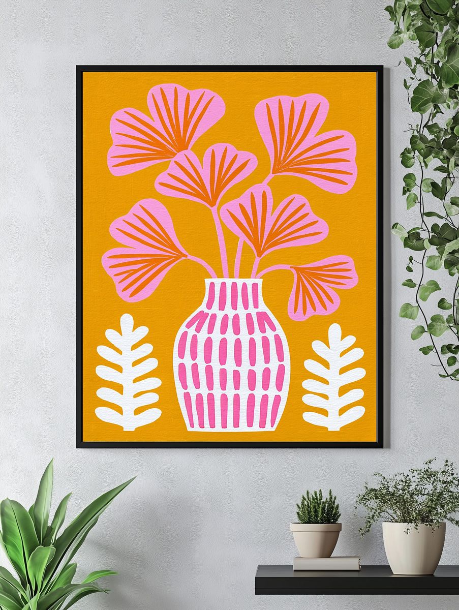 Pink Floral Vase Illustration Poster. — room view 4
