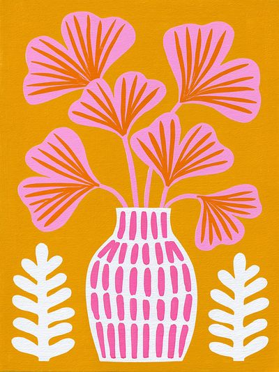 Pink Floral Vase Illustration Poster.