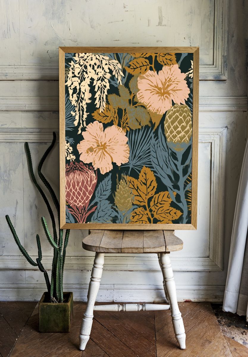 Tropical Floral Pattern Poster. — room view 1