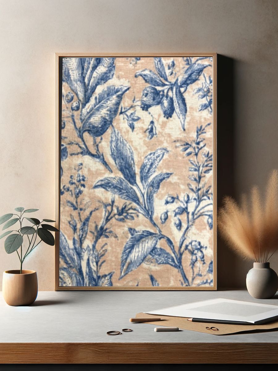 Blue Botanical Toile Print. — room view 2