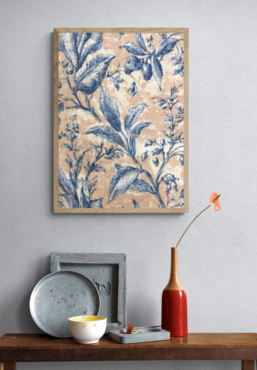 Blue Botanical Toile Print. — room view 3