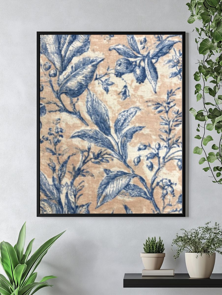 Blue Botanical Toile Print. — room view 4