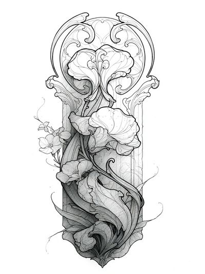 Ornamental Floral Line Art Poster.