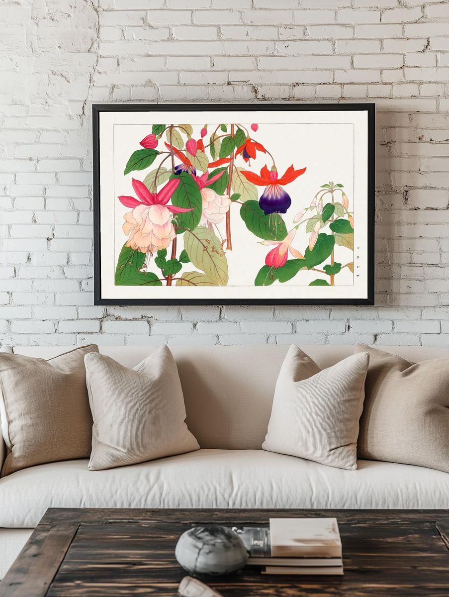 Fuchsia flower, Japanese woodblock art. room preview