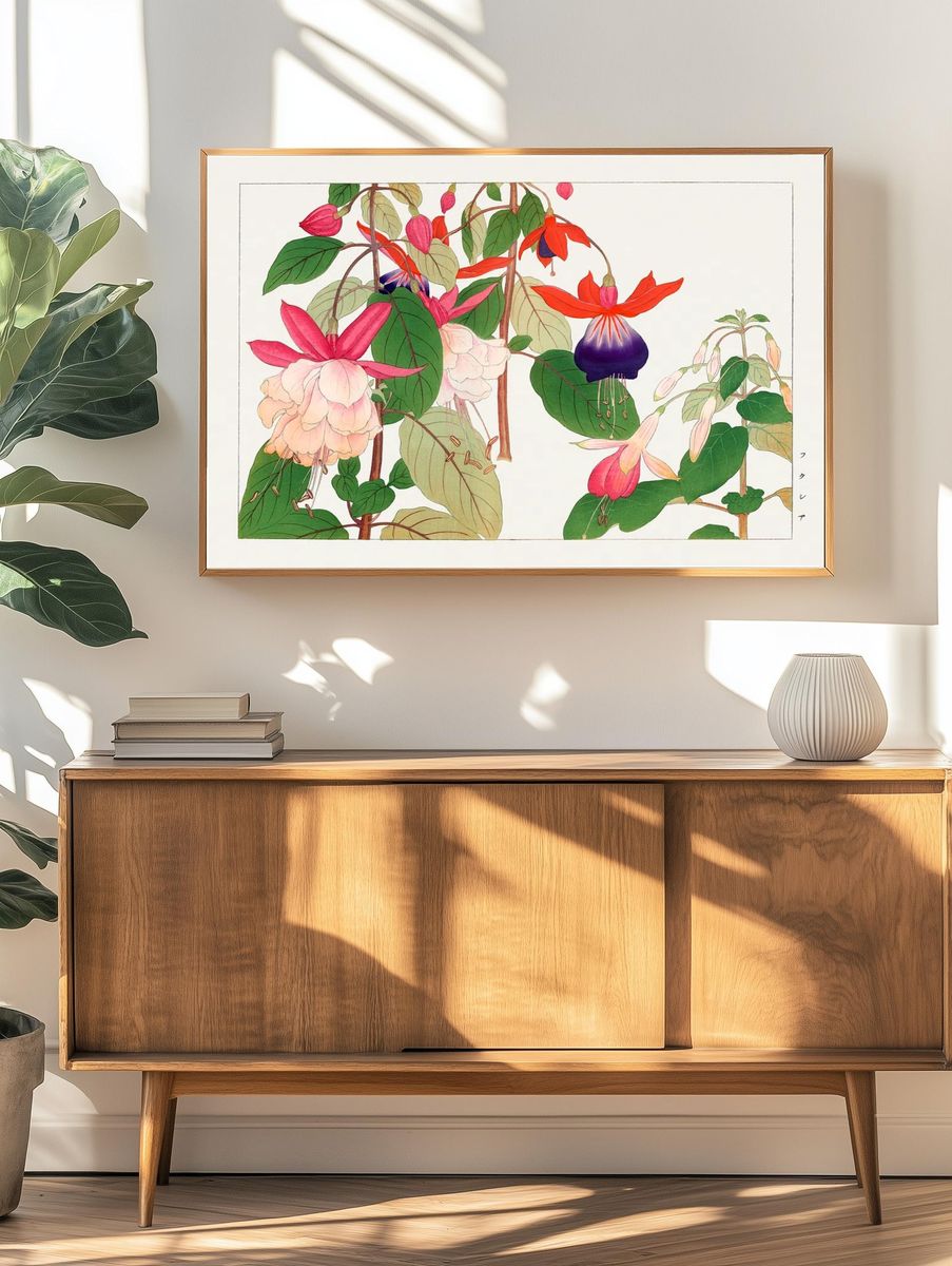 Fuchsia flower, Japanese woodblock art. — room view 3