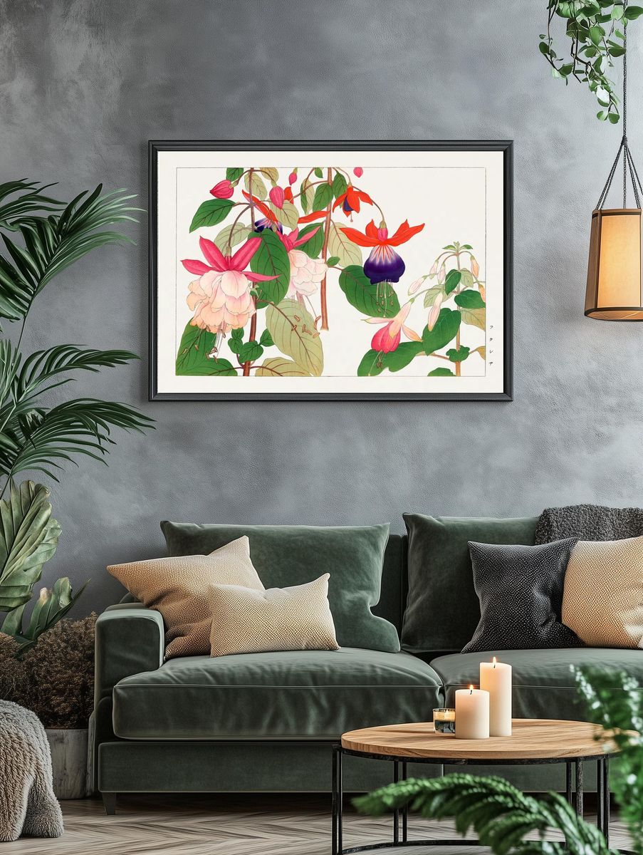 Fuchsia flower, Japanese woodblock art. — room view 4