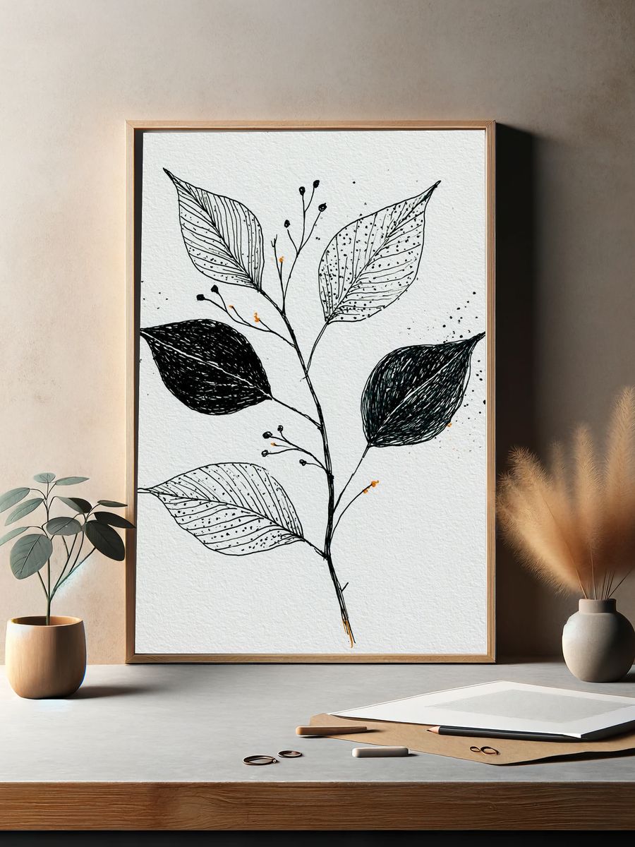 Botanical Ink Leaves Print. — room view 2