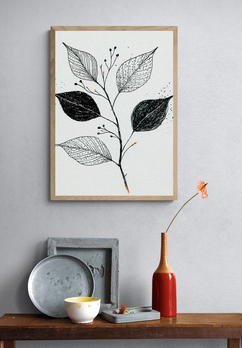 Botanical Ink Leaves Print. — room view 3