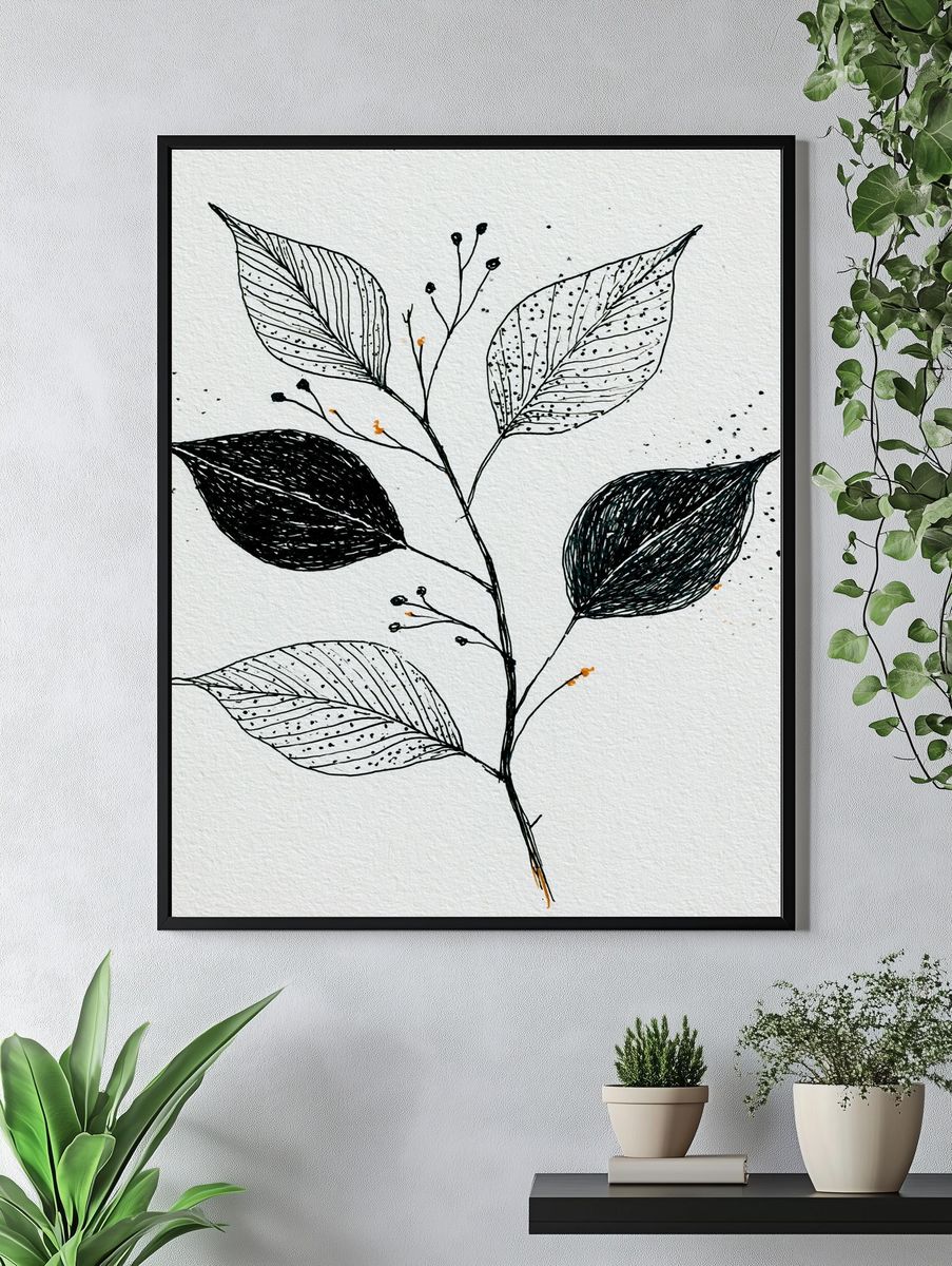 Botanical Ink Leaves Print. — room view 4