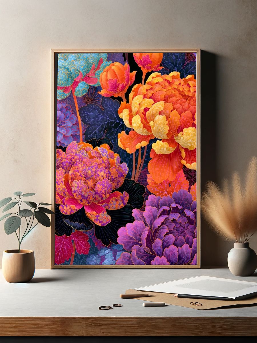 Vibrant Floral Bloom Illustration Poster. — room view 2