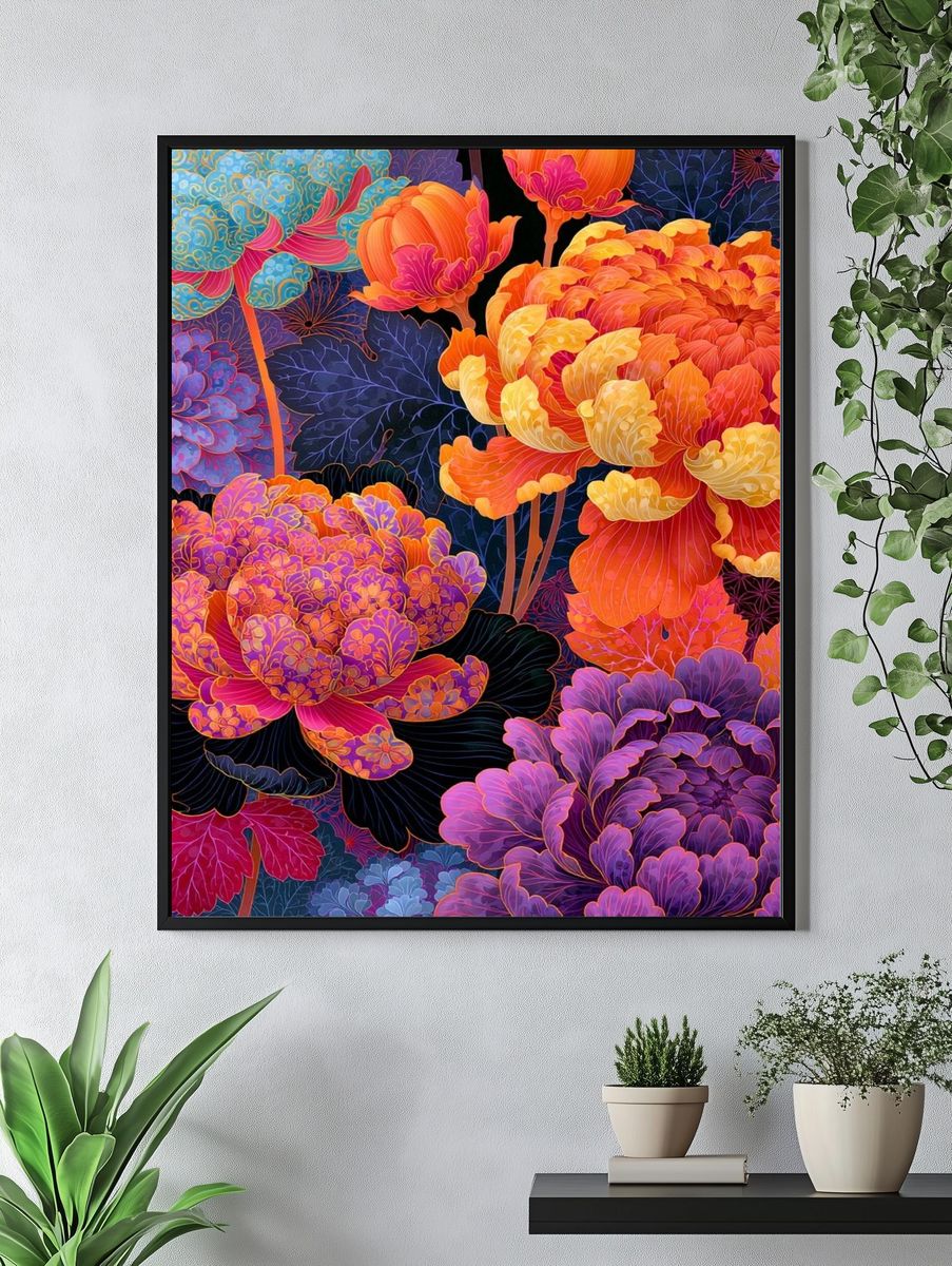 Vibrant Floral Bloom Illustration Poster. — room view 4