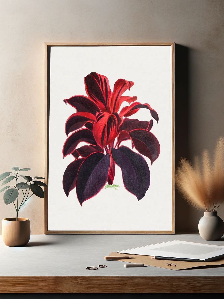 Hand drawn Hawaiian Ti plant. — room view 2