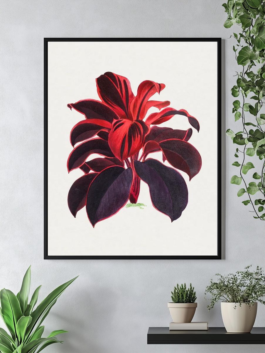 Hand drawn Hawaiian Ti plant. — room view 4