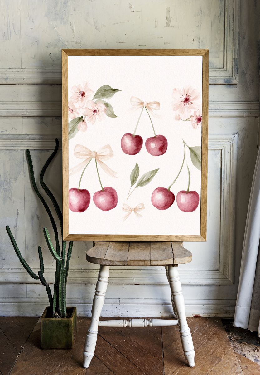 Cherry Blossom Watercolor Print. room preview