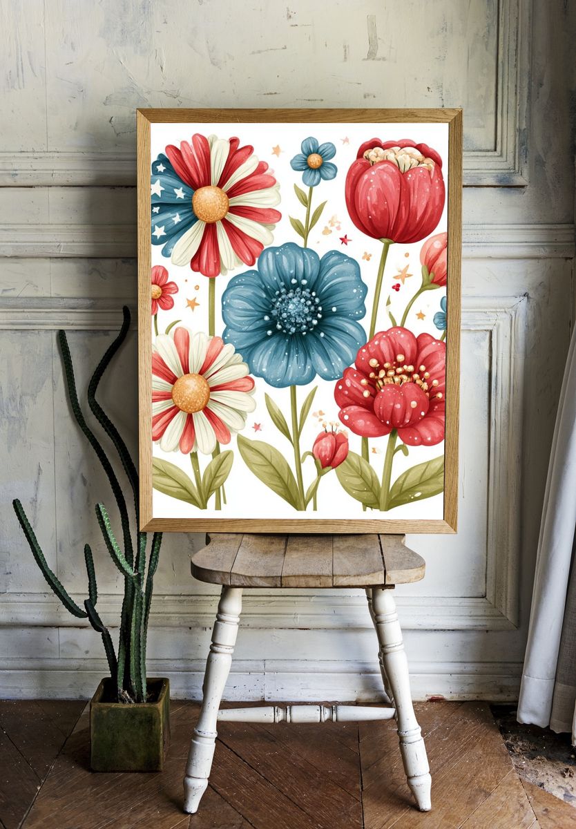 Patriotic Wildflower Bouquet Print. — room view 1