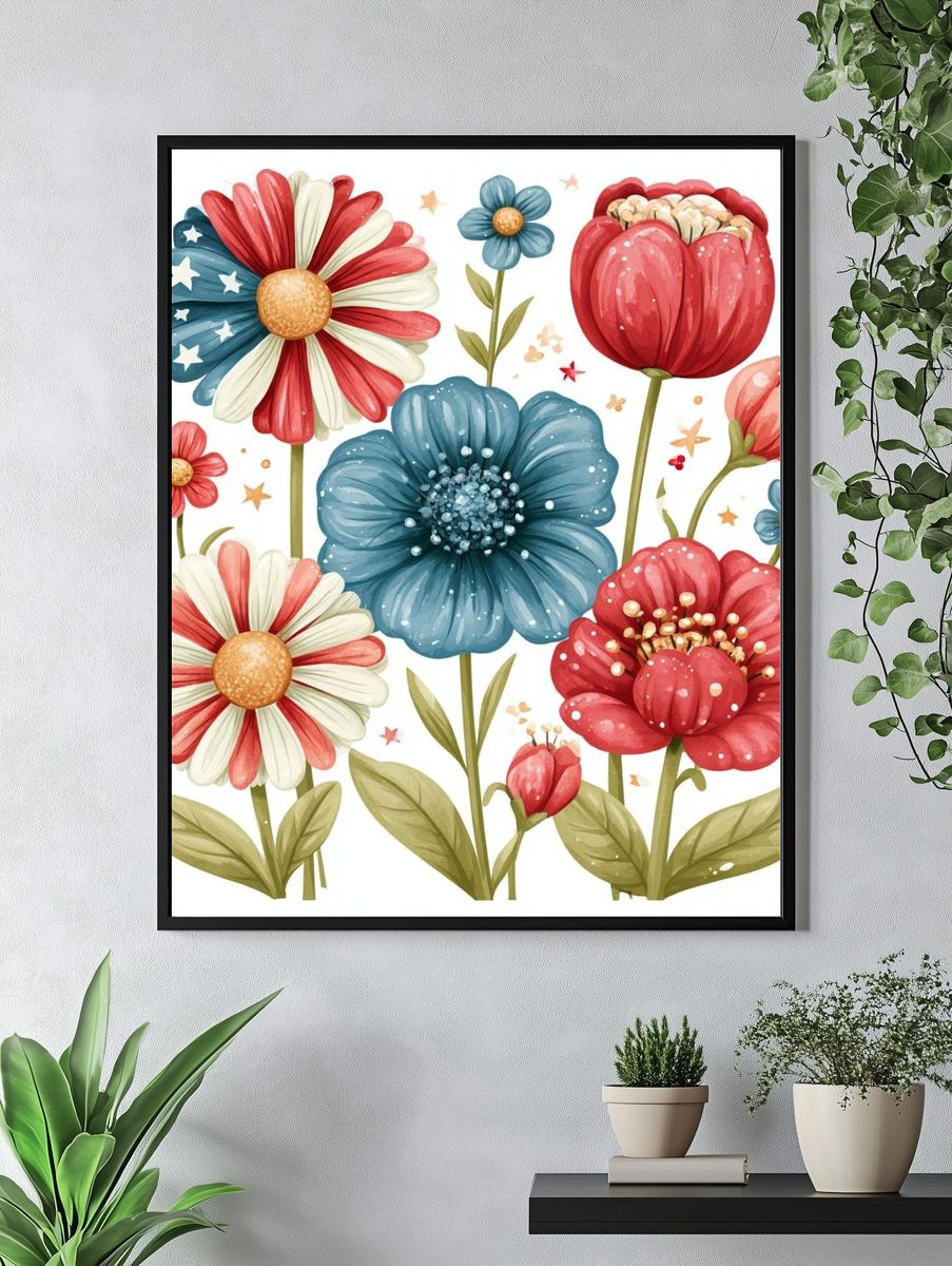 Patriotic Wildflower Bouquet Print. — room view 4