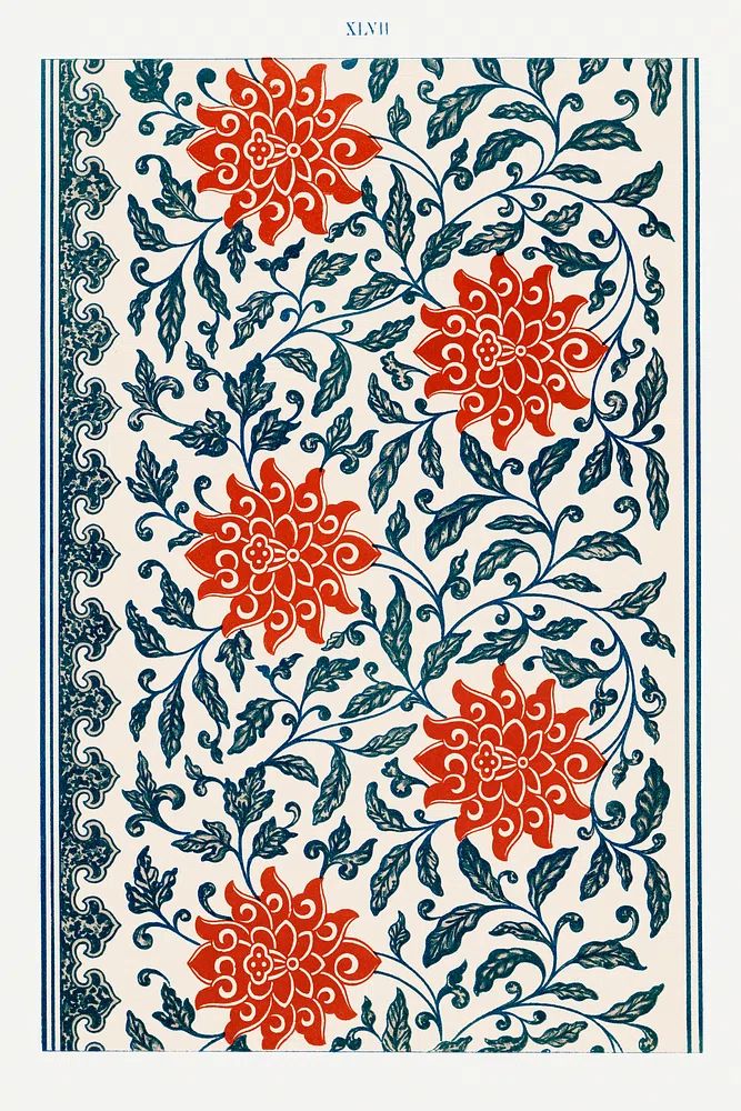 Red flower pattern, Examples Chinese. poster detail