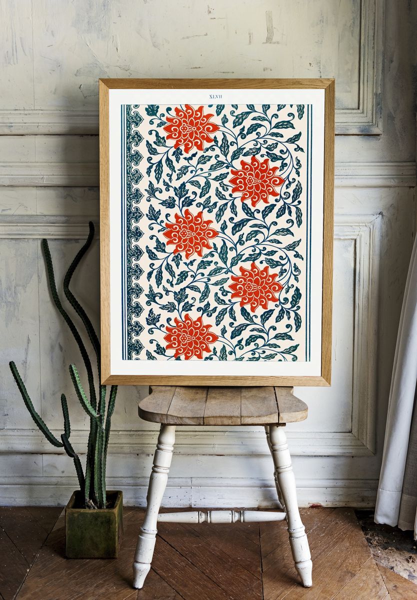 Red flower pattern, Examples Chinese. room preview
