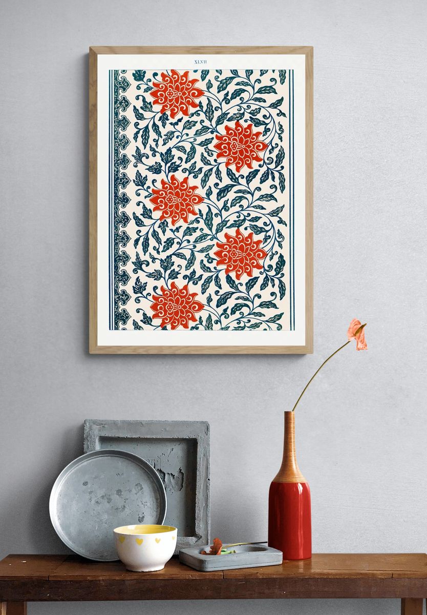 Red flower pattern, Examples Chinese. — room view 3