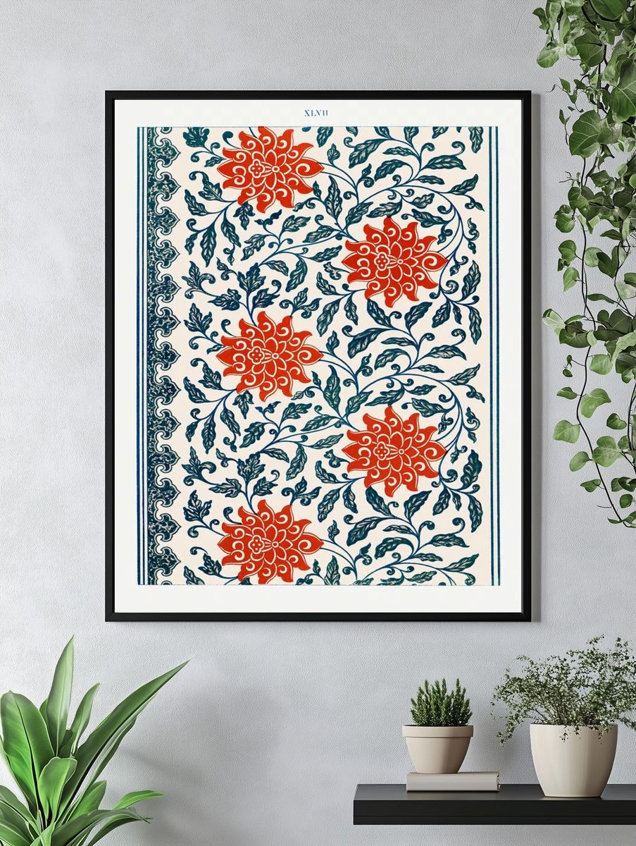 Red flower pattern, Examples Chinese. — room view 4