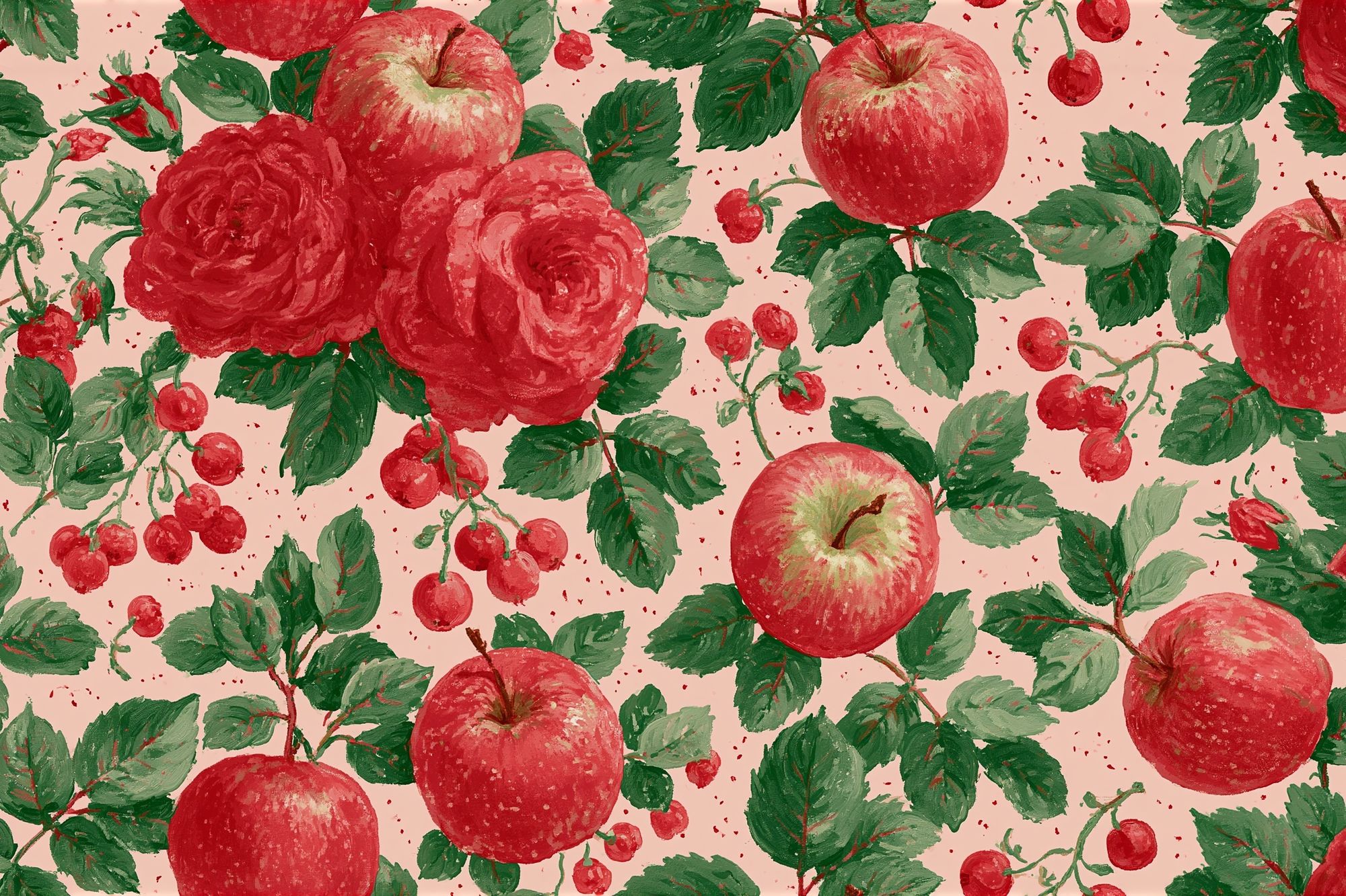 Apple and Rose Pattern Print. poster detail