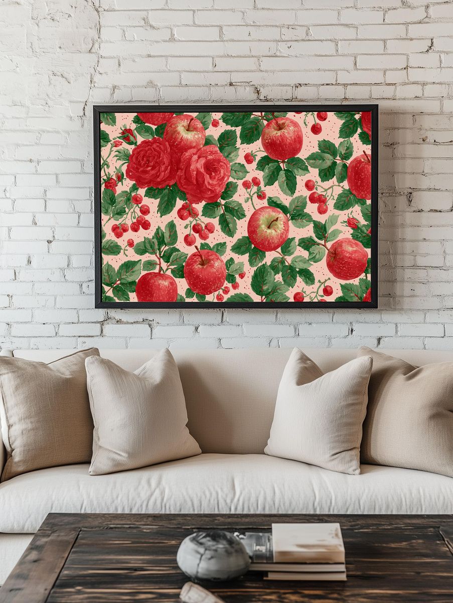 Apple and Rose Pattern Print. — room view 1