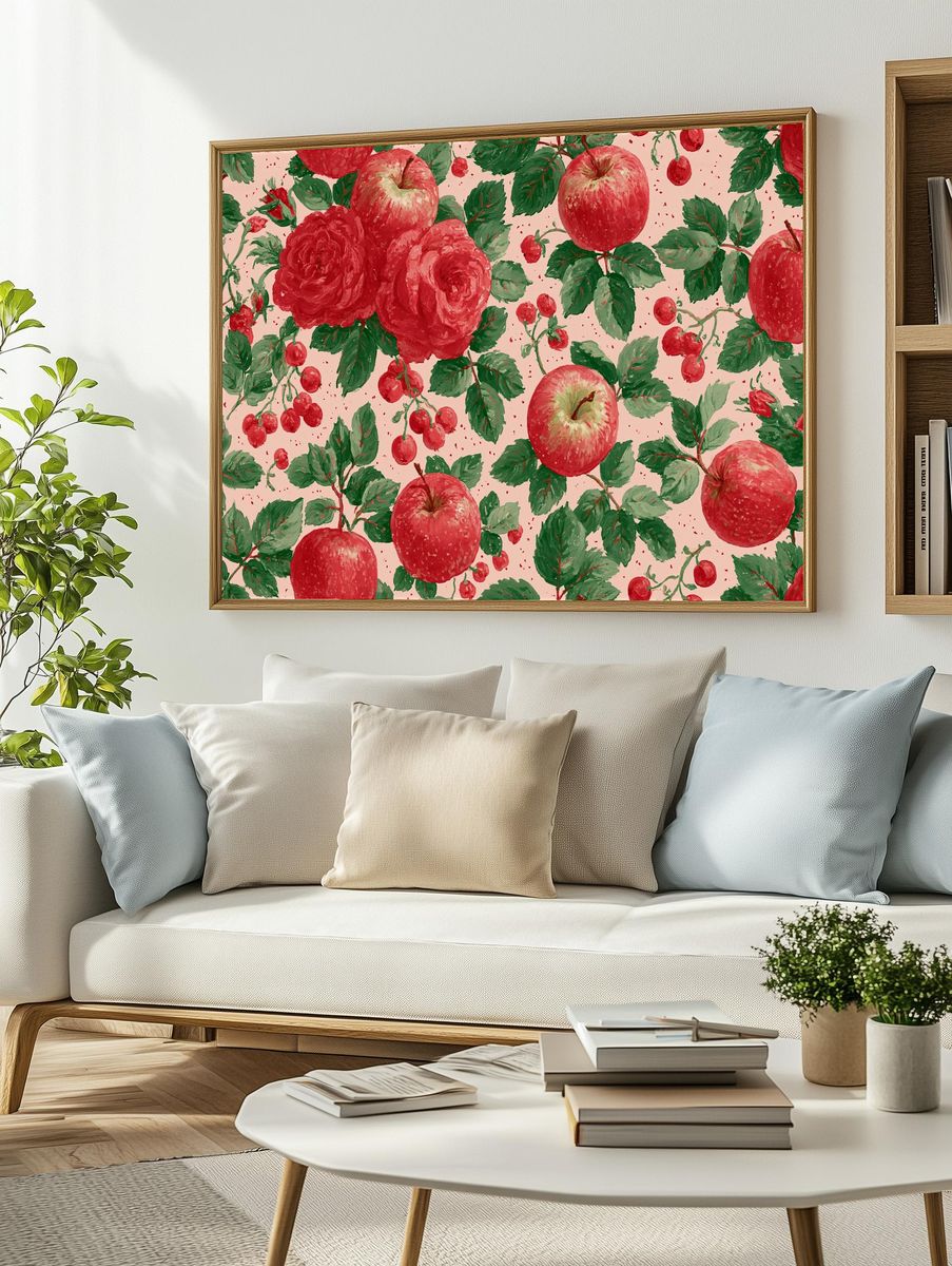 Apple and Rose Pattern Print. — room view 2