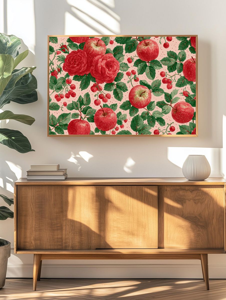 Apple and Rose Pattern Print. — room view 3