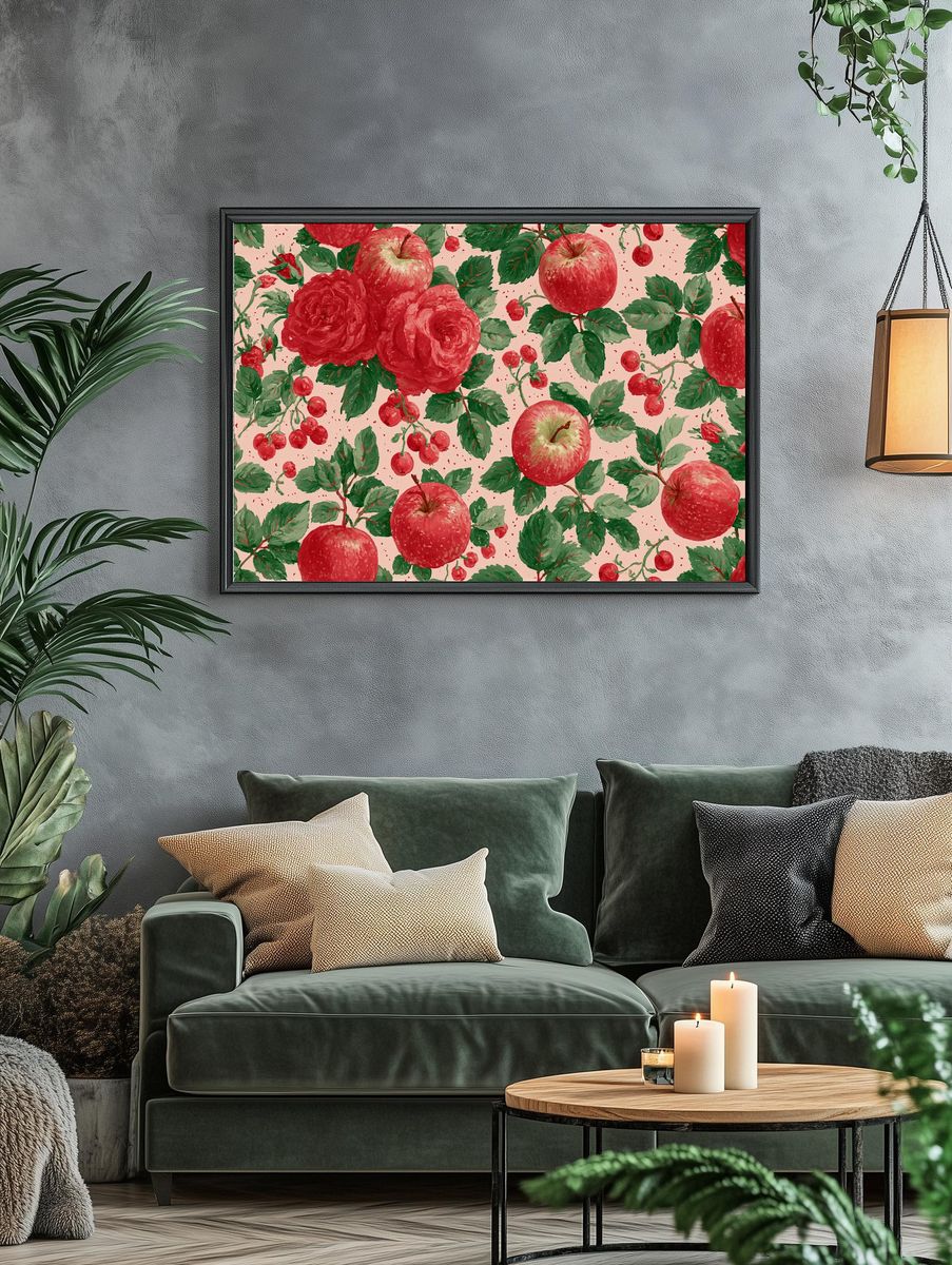 Apple and Rose Pattern Print. — room view 4
