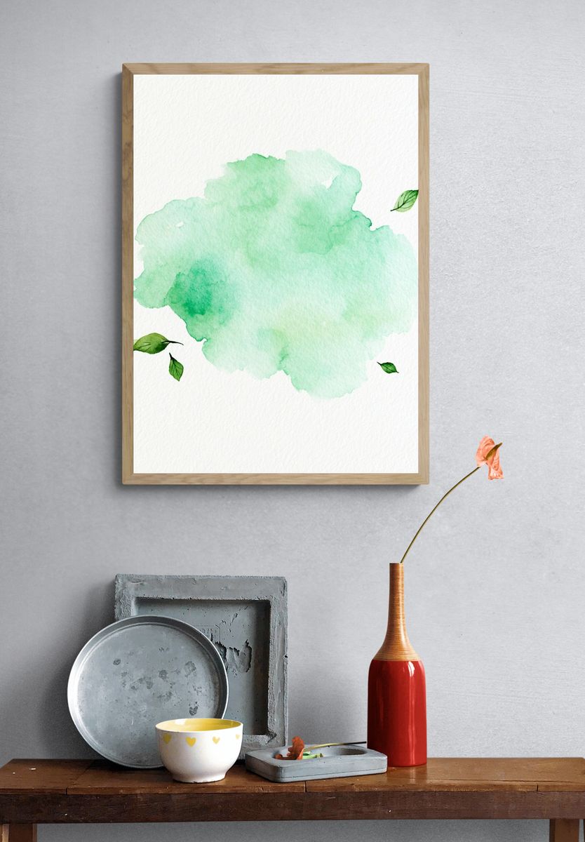 Mint Leaf Watercolor Poster. — room view 3