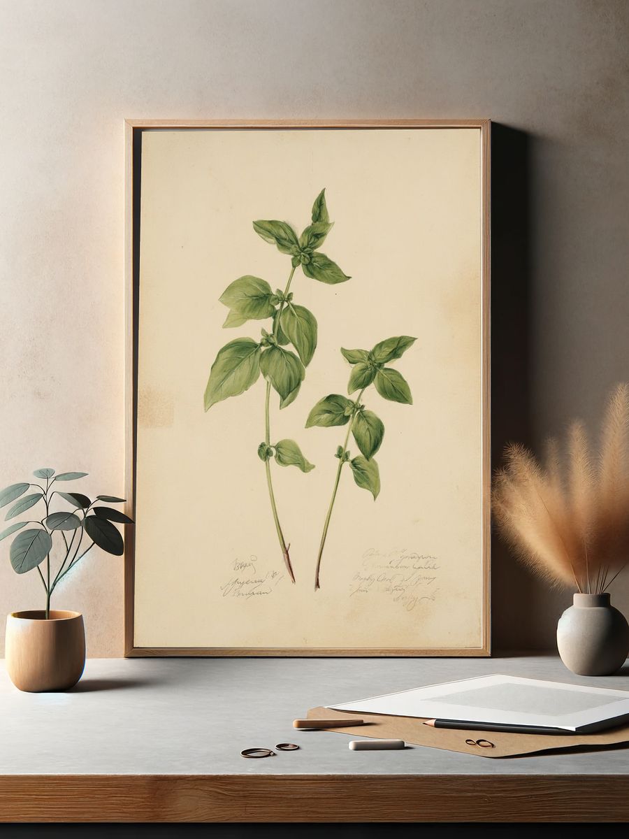 Basil Botanical Study Print. — room view 2