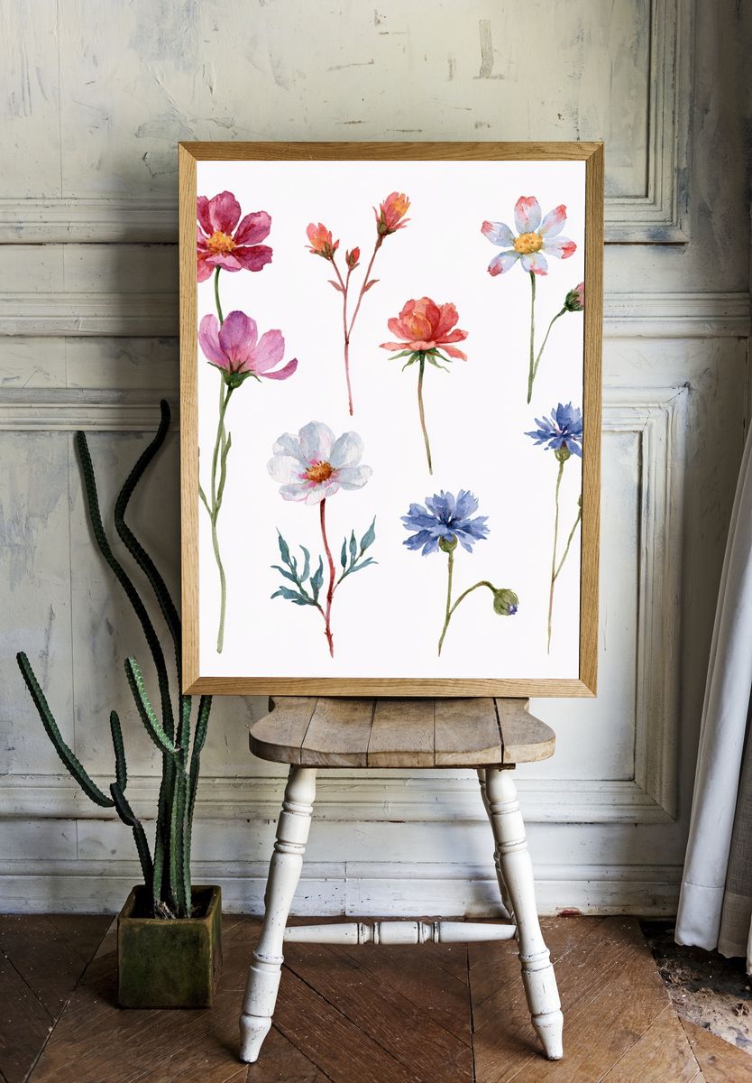 Watercolor Wildflowers Botanical Print. room preview