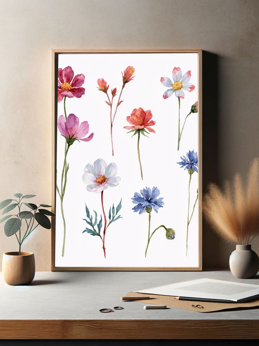 Watercolor Wildflowers Botanical Print. — room view 2