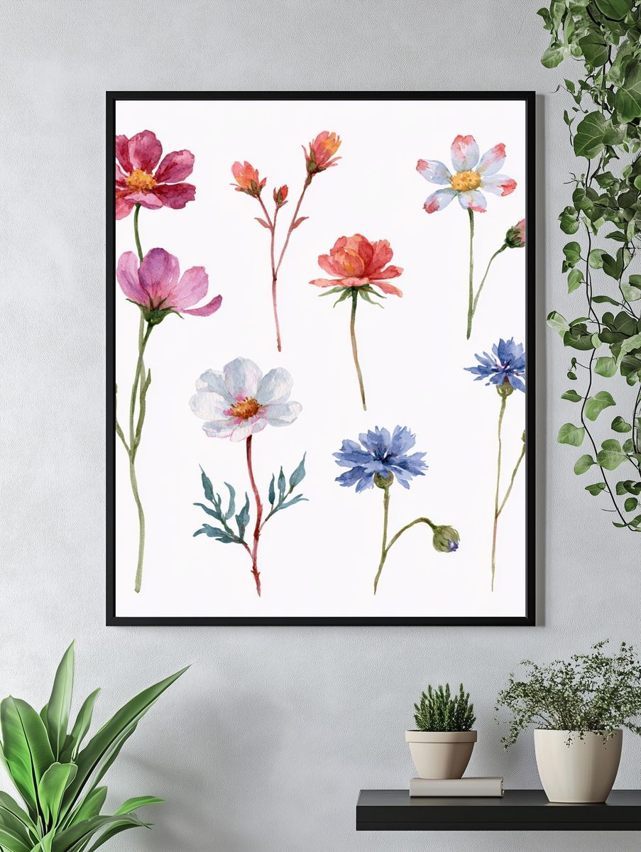 Watercolor Wildflowers Botanical Print. — room view 4