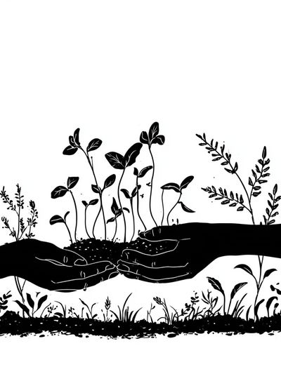 Hands Nurturing Seedlings Illustration Poster.