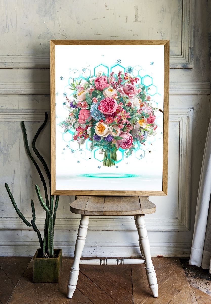 Floral Hexagon Bloom Illustration Poster. room preview