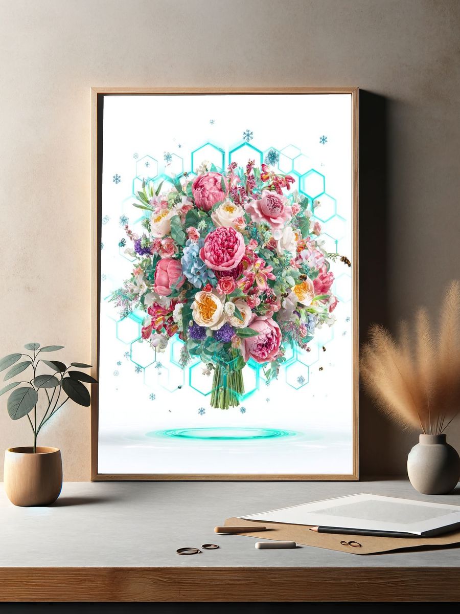 Floral Hexagon Bloom Illustration Poster. — room view 2