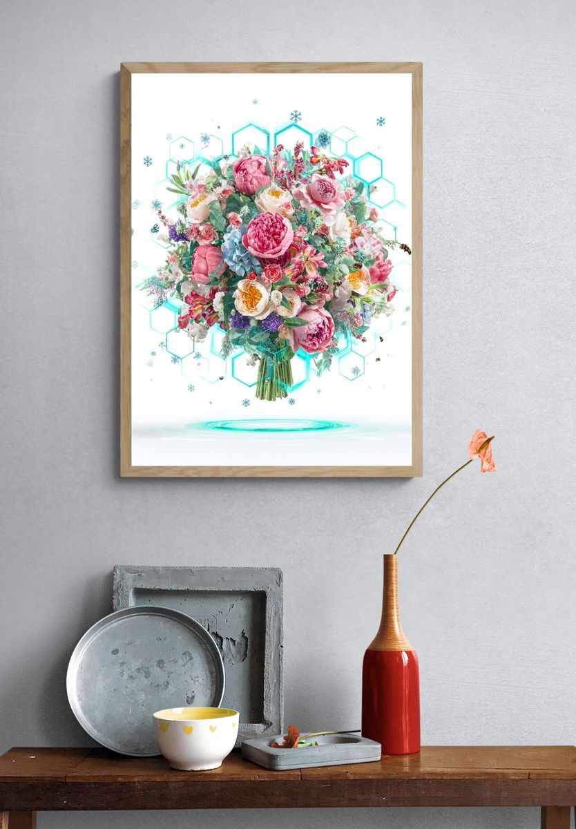 Floral Hexagon Bloom Illustration Poster. — room view 3